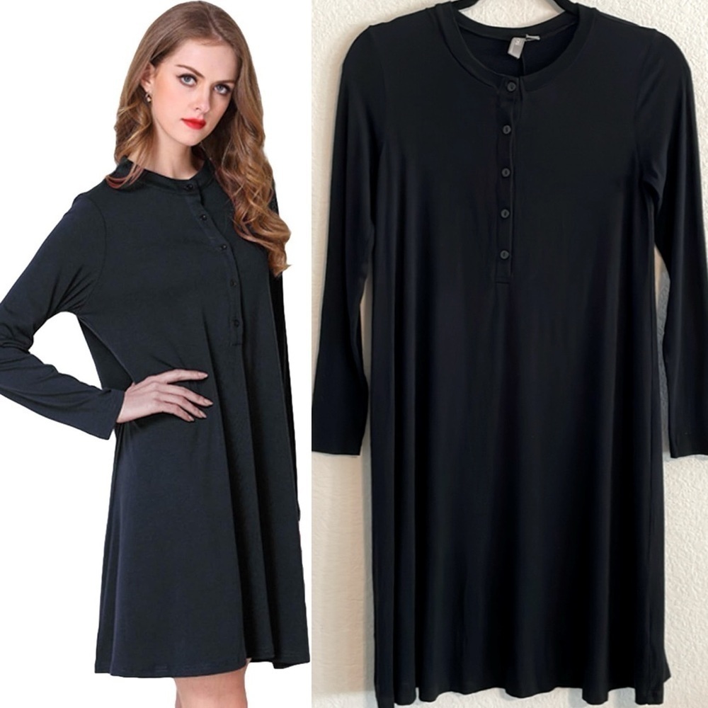ASOS Women Henley Midi Dress Size 6 Black Jersey Knit Contemporary Whimsigoth
